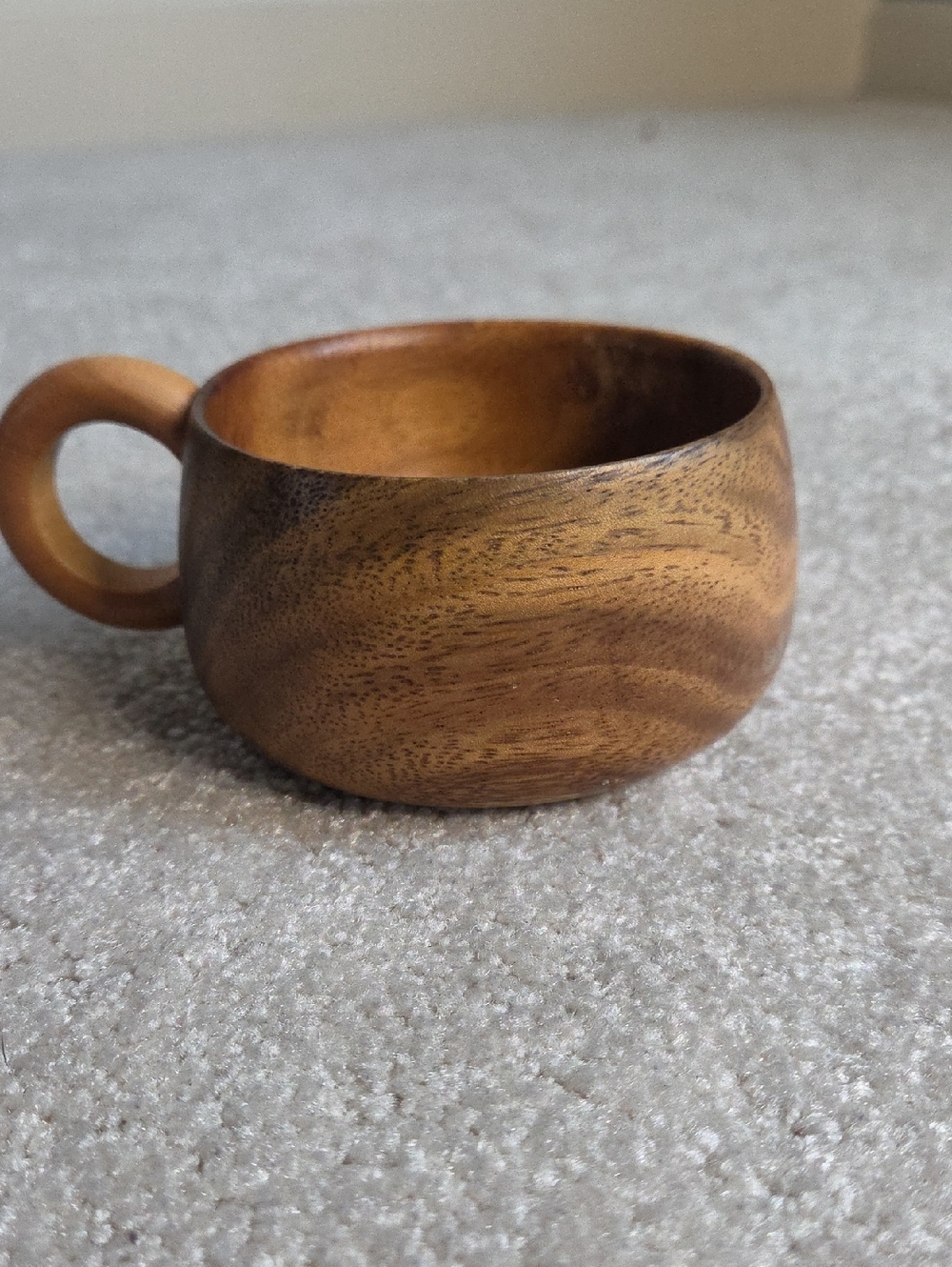 Hand-Carved Wooden Cup with Handle - Warm Brown